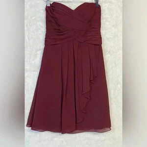 David’s Bridal Womens Burgundy A Line Bridesmaid Formal Tulip EUC Size4 Mini